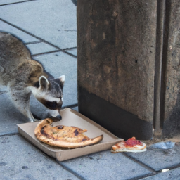 Raccoon stealing a slice of pizza in New York