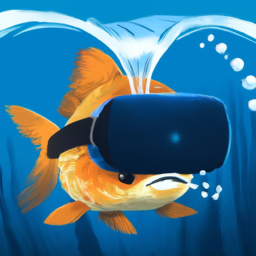 Fish with a VR headset gaming underwater