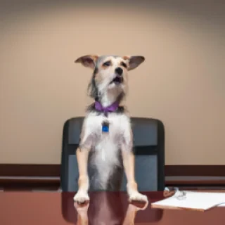 Dog CEO barking orders in a boardroom