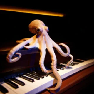 Real Octopus playing the piano in a jazz club