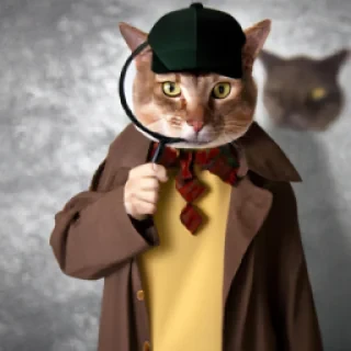 Real Cat in a detective outfit solving a mystery