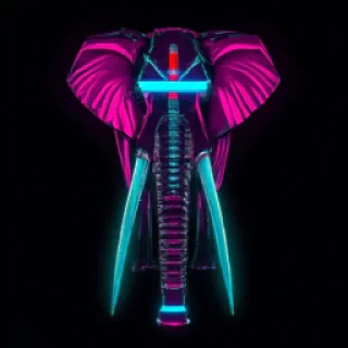 Cyberpunk elephant with glowing neon tusks