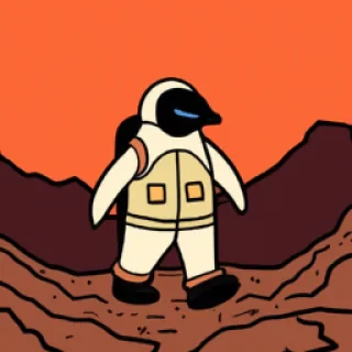 Penguin in a spacesuit walking on Mars