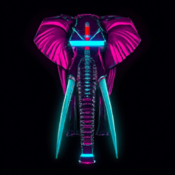 Cyberpunk elephant with glowing neon tusks